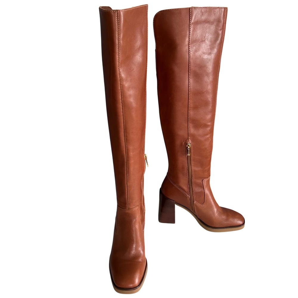 Vince Camuto Tall Campus Boots Size 7 Eyana Cognac Brown Leather Block Heel